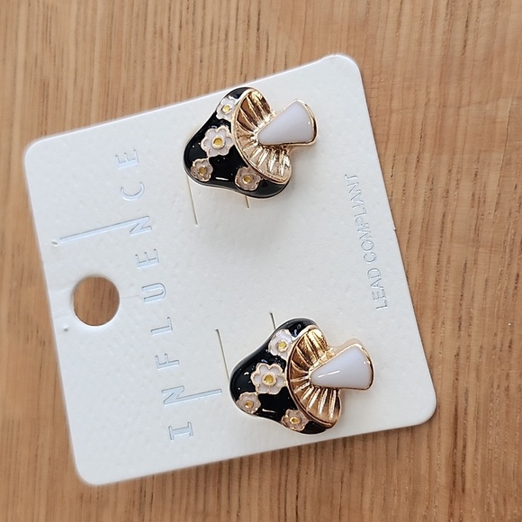 None Jewelry - Black and Gold Enamel Mushroom Post Earrings